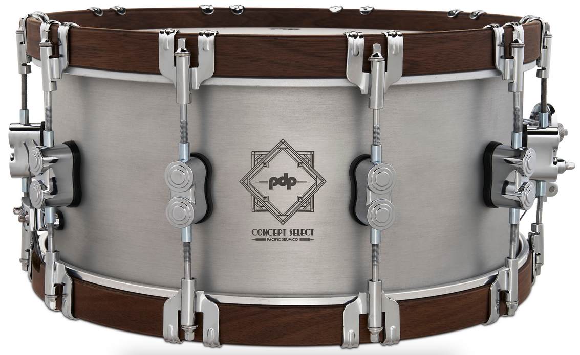 PDP PDSN6514CSAL Concept Select Snare Drum 3mm Aluminum/Walnut Wood Hoops &amp; Chrome Hardware, 6.5x14