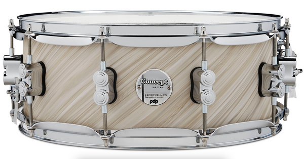 PDP PDCM5514SSTI Concept Maple Snare Drum, Twisted Ivory Finish Ply with Chrome Hardware, 5.5x14